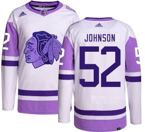 Men's Chicago Blackhawks Reese Johnson Adidas Authentic Hockey Fights Cancer Jersey -