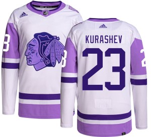 Men's Chicago Blackhawks Philipp Kurashev Adidas Authentic Hockey Fights Cancer Jersey -