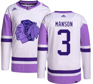 Men's Chicago Blackhawks Dave Manson Adidas Authentic Hockey Fights Cancer Jersey -