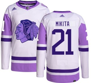 Men's Chicago Blackhawks Stan Mikita Adidas Authentic Hockey Fights Cancer Jersey -