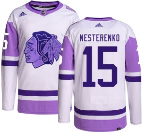 Men's Chicago Blackhawks Eric Nesterenko Adidas Authentic Hockey Fights Cancer Jersey -