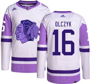 Men's Chicago Blackhawks Ed Olczyk Adidas Authentic Hockey Fights Cancer Jersey -