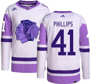 Men's Chicago Blackhawks Isaak Phillips Adidas Authentic Hockey Fights Cancer Jersey -