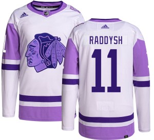 Men's Chicago Blackhawks Taylor Raddysh Adidas Authentic Hockey Fights Cancer Jersey -