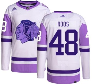 Men's Chicago Blackhawks Filip Roos Adidas Authentic Hockey Fights Cancer Jersey -