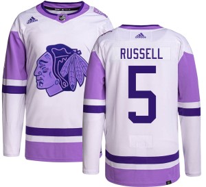 Men's Chicago Blackhawks Phil Russell Adidas Authentic Hockey Fights Cancer Jersey -