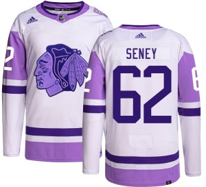 Men's Chicago Blackhawks Brett Seney Adidas Authentic Hockey Fights Cancer Jersey -