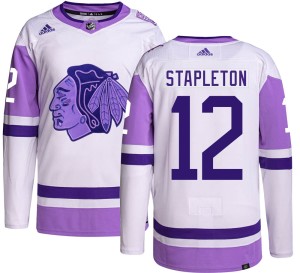 Men's Chicago Blackhawks Pat Stapleton Adidas Authentic Hockey Fights Cancer Jersey -
