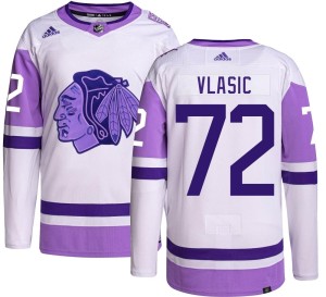 Men's Chicago Blackhawks Alex Vlasic Adidas Authentic Hockey Fights Cancer Jersey -