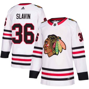 Men's Chicago Blackhawks Josiah Slavin Adidas Authentic Away Jersey - White
