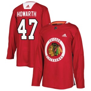 Men's Chicago Blackhawks Kale Howarth Adidas Authentic Home Practice Jersey - Red