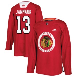 Men's Chicago Blackhawks Mattias Janmark Adidas Authentic Home Practice Jersey - Red
