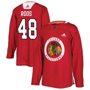 Men's Chicago Blackhawks Filip Roos Adidas Authentic Home Practice Jersey - Red