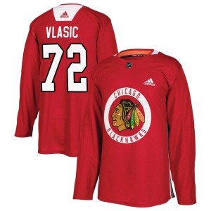 Men's Chicago Blackhawks Alex Vlasic Adidas Authentic Home Practice Jersey - Red