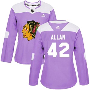 Women's Chicago Blackhawks Nolan Allan Adidas Authentic Fights Cancer Practice Jersey - Purple