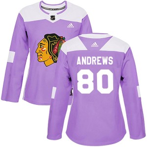 Women's Chicago Blackhawks Zach Andrews Adidas Authentic Fights Cancer Practice Jersey - Purple