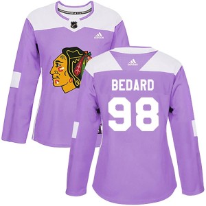 Women's Chicago Blackhawks Connor Bedard Adidas Authentic Fights Cancer Practice Jersey - Purple