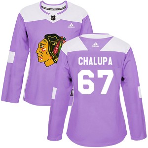 Women's Chicago Blackhawks Matej Chalupa Adidas Authentic Fights Cancer Practice Jersey - Purple