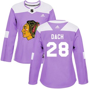 Women's Chicago Blackhawks Colton Dach Adidas Authentic Fights Cancer Practice Jersey - Purple