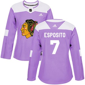 Women's Chicago Blackhawks Phil Esposito Adidas Authentic Fights Cancer Practice Jersey - Purple