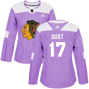 Women's Chicago Blackhawks Dave Gust Adidas Authentic Fights Cancer Practice Jersey - Purple