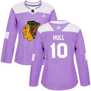 Women's Chicago Blackhawks Dennis Hull Adidas Authentic Fights Cancer Practice Jersey - Purple