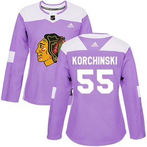 Women's Chicago Blackhawks Kevin Korchinski Adidas Authentic Fights Cancer Practice Jersey - Purple