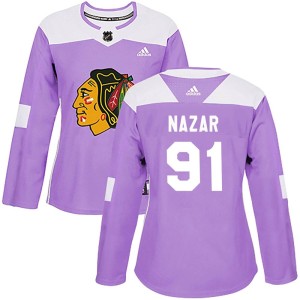 Women's Chicago Blackhawks Frank Nazar Adidas Authentic Fights Cancer Practice Jersey - Purple