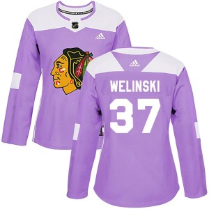 Women's Chicago Blackhawks Andy Welinski Adidas Authentic Fights Cancer Practice Jersey - Purple