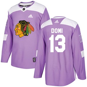 Men's Chicago Blackhawks Max Domi Adidas Authentic Fights Cancer Practice Jersey - Purple