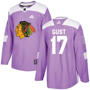 Men's Chicago Blackhawks Dave Gust Adidas Authentic Fights Cancer Practice Jersey - Purple