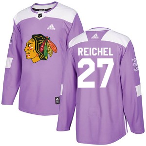 Men's Chicago Blackhawks Lukas Reichel Adidas Authentic Fights Cancer Practice Jersey - Purple