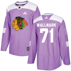 Men's Chicago Blackhawks Lucas Wallmark Adidas Authentic Fights Cancer Practice Jersey - Purple