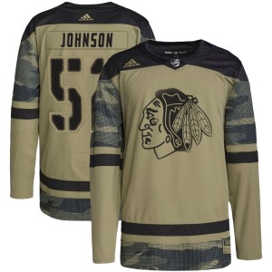 Men's Chicago Blackhawks Reese Johnson Adidas Authentic Military Appreciation Practice Jersey - Camo