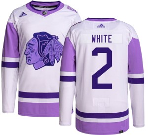 Youth Chicago Blackhawks Bill White Adidas Authentic Hockey Fights Cancer Jersey - White