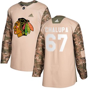 Men's Chicago Blackhawks Matej Chalupa Adidas Authentic Veterans Day Practice Jersey - Camo