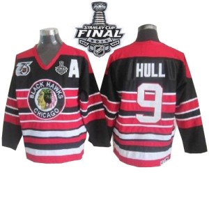 Men's Chicago Blackhawks Bobby Hull CCM Authentic 75TH Patch Throwback 2015 Stanley Cup Patch Jersey - Red/Black