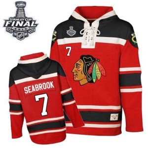 Youth Chicago Blackhawks Brent Seabrook Authentic Old Time Hockey Sawyer Hooded Sweatshirt 2015 Stanley Cup Patch - Red