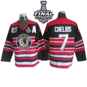 Men's Chicago Blackhawks Chris Chelios CCM Authentic 75TH Patch Throwback 2015 Stanley Cup Patch Jersey - Red/Black