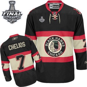 Men's Chicago Blackhawks Chris Chelios Reebok Authentic New Third 2015 Stanley Cup Patch Jersey - Black