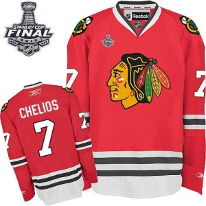 Men's Chicago Blackhawks Chris Chelios Reebok Authentic Home 2015 Stanley Cup Patch Jersey - Red