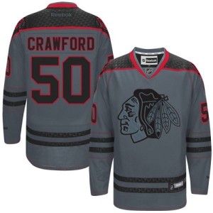 Men's Chicago Blackhawks Corey Crawford Reebok Authentic Cross Check Fashion Jersey - Charcoal