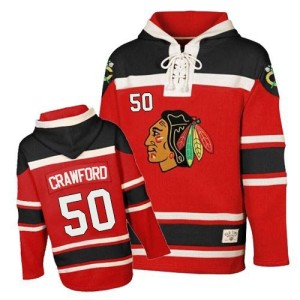 Youth Chicago Blackhawks Corey Crawford Authentic Old Time Hockey Sawyer Hooded Sweatshirt - Red
