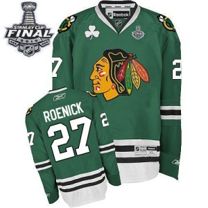 Men's Chicago Blackhawks Jeremy Roenick Reebok Authentic 2015 Stanley Cup Patch Jersey - Green