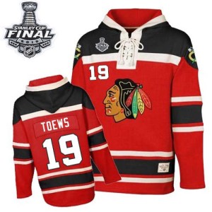 Youth Chicago Blackhawks Jonathan Toews Authentic Old Time Hockey Sawyer Hooded Sweatshirt 2015 Stanley Cup Patch - Red