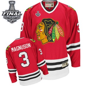 Men's Chicago Blackhawks Keith Magnuson CCM Authentic Throwback 2015 Stanley Cup Patch Jersey - Red