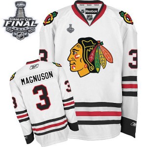 Men's Chicago Blackhawks Keith Magnuson Reebok Authentic Away 2015 Stanley Cup Patch Jersey - White
