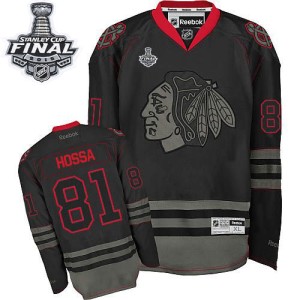 Men's Chicago Blackhawks Marian Hossa Reebok Authentic 2015 Stanley Cup Patch Jersey - Black Ice