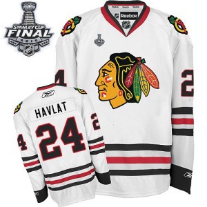 Men's Chicago Blackhawks Martin Havlat Reebok Authentic Away 2015 Stanley Cup Patch Jersey - White