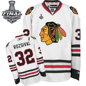 Men's Chicago Blackhawks Michal Rozsival Reebok Authentic Away 2015 Stanley Cup Patch Jersey - White